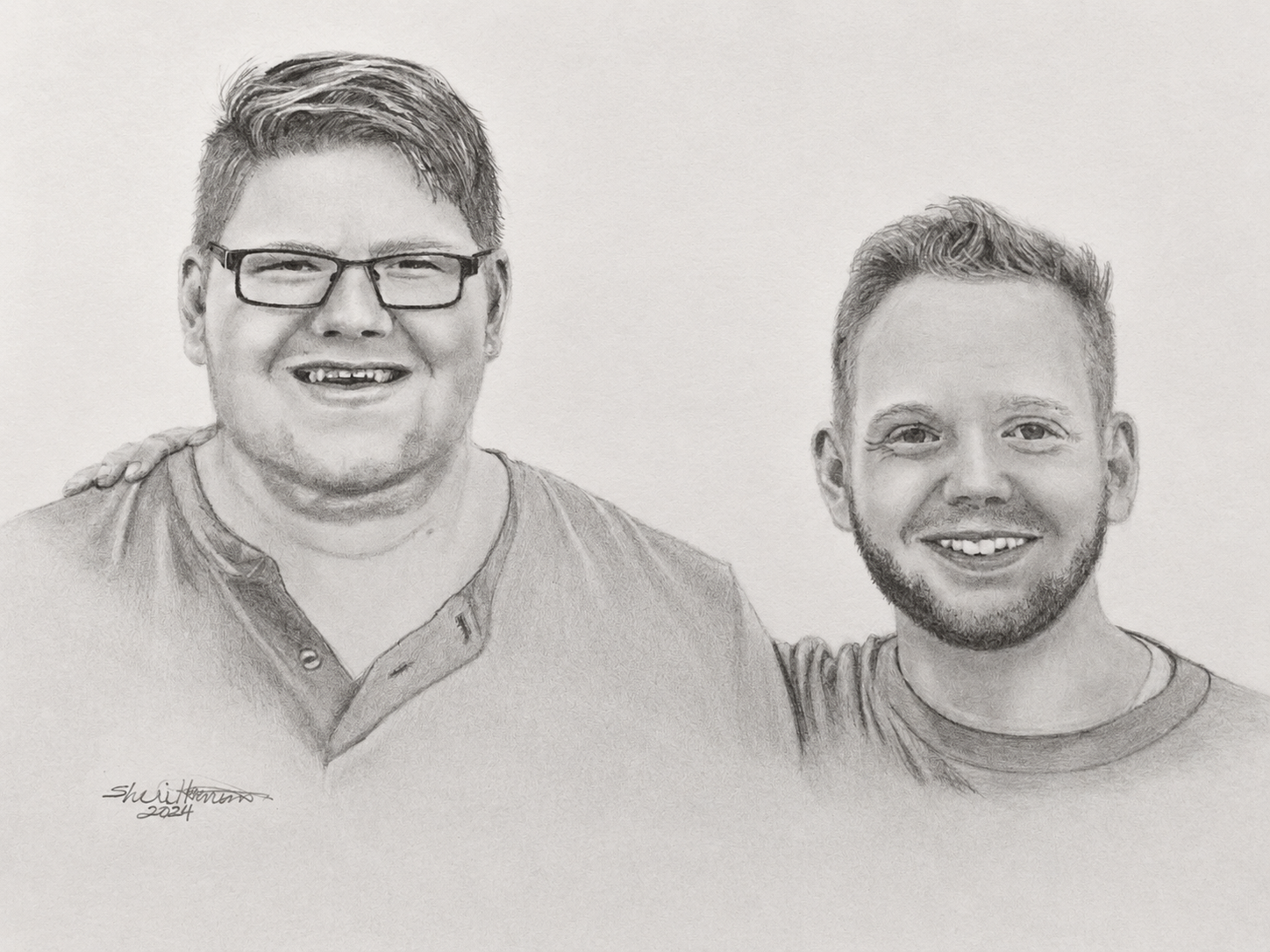 Two adult children graphite portrait