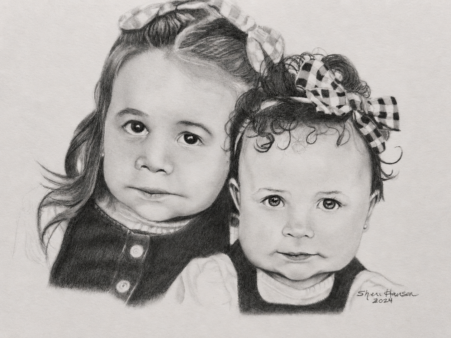 Two young children graphite portrait